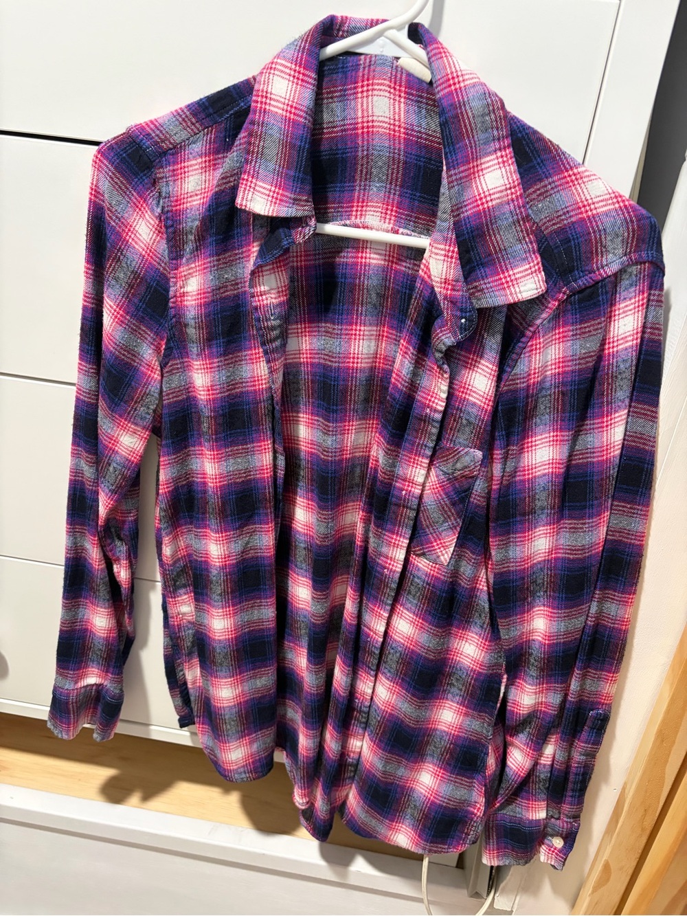 GAP Pink and Navy Plaid Flannel Shirt